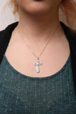 .925 Sterling Silver 1.00 Cttw Diamond Fleur De Lis Cross 18" Pendant Necklace (H-I Color, I2-I3 Clarity)