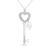 .925 Sterling Silver 1/4 Cttw Diamond Lock & Key heart 18" Pendant Necklace (I-J Color, I3 Clarity)