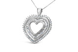 .925 Sterling Silver 1.0 Cttw Baguette and Round Diamond  Heart Pendant 18" Necklace (H-I Color, I3 Clarity)