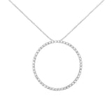 .925 Sterling Silver Prong Set Round-Cut Diamond Open Circle Hoop 18" Pendant Necklace  - Color: Silver | Pack Of: 1