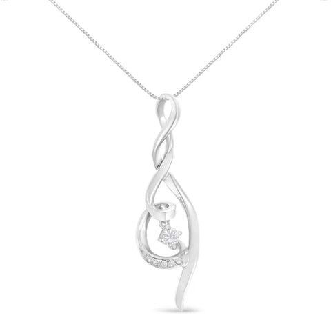 Espira 10K White Gold 1/10 cttw Diamond Swirl Pendant Necklace (I-J, I1-I2)