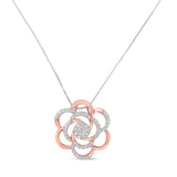 10K Rose Gold Plated Flower Accent Pendant Necklace with 1/2 cttw Round Cut Diamond (H-I, I1-I2)