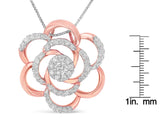 10K Rose Gold Plated Flower Accent Pendant Necklace with 1/2 cttw Round Cut Diamond (H-I, I1-I2)