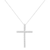 10Kt White Gold 1 cttw Diamond Cross Pendant Necklace (H-I, I1-I2)