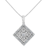 10KT White Gold 1/2 cttw Diamond Square Pendant Necklace (I-J Color, I2-I3 Clarity)