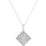 10KT White Gold 1/2 cttw Diamond Square Pendant Necklace (I-J Color, I2-I3 Clarity)