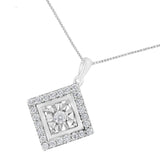 10KT White Gold 1/2 cttw Diamond Square Pendant Necklace (I-J Color, I2-I3 Clarity)