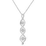 10K White Gold 1/2 cttw 3 Stone Diamond Drop Twisted Pendant Necklace (I-J, I2-I3)