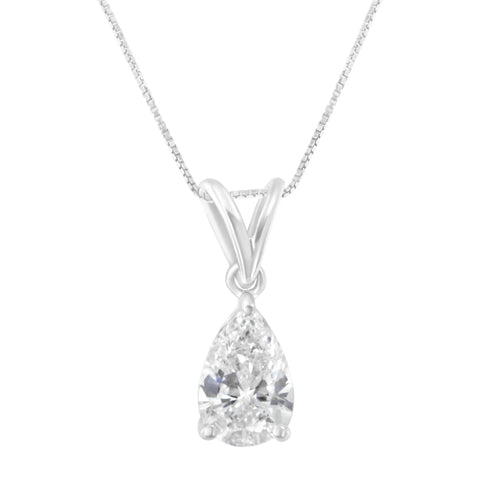 IGI certified 10K White Gold 1/2 cttw Diamond Pear Pendant Necklace (I-J, I1)