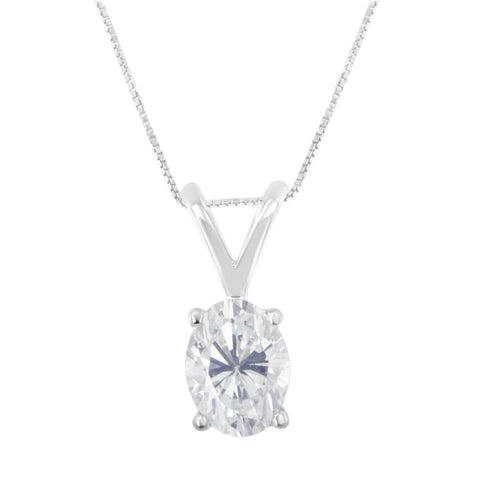 IGI Certified 10K White Gold 3/8 cttw Prong Set Diamond Oval Pendant Necklace (I-J Color, I1 Clarity) - Size 18