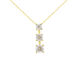 10K Yellow Gold 1/4 cttw Miracle-Set Brilliant Round Cut Diamond Graduating 3 Stone Drop 18" Pendant Necklace (J-K Color, I1-I2 Clarity)