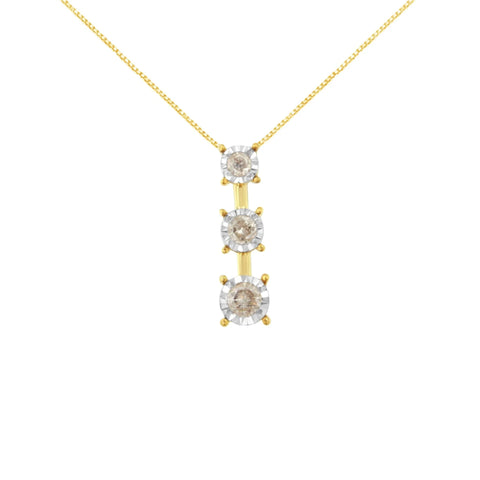 10K Yellow Gold 1/4 cttw Miracle-Set Brilliant Round Cut Diamond Graduating 3 Stone Drop 18