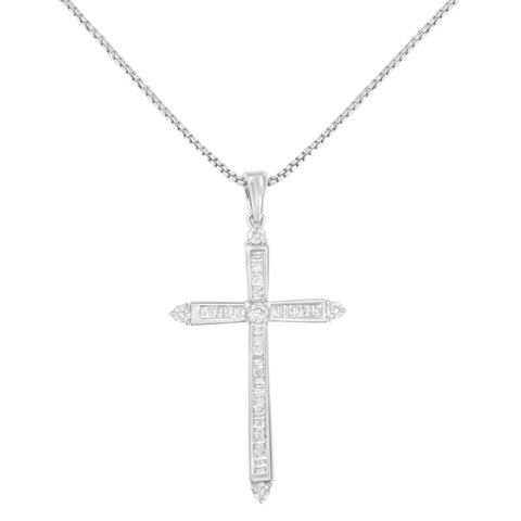 10K White Gold 3/8 cttw Diamond Cross Pendant Necklace (H-I, I2-I3)