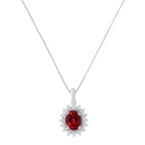 10K White Gold Created 9MM Ruby Gemstone and Natural Diamond Pendant Necklace (H-I Color, I1-I2 Clarity)