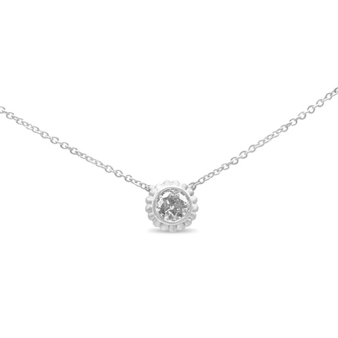 10K White Gold 1/4 Cttw Bezel-Set Round Diamond Solitaire Floral Pendant 18