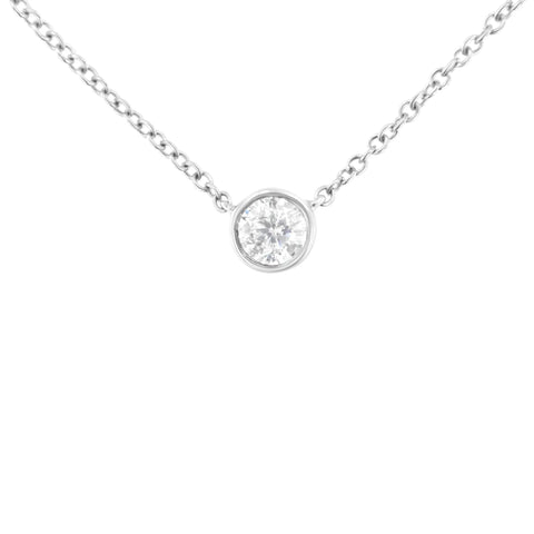 10K Gold 0.25 Carat Diamond Classic Bezel-Set Solitaire Pendant Necklace with 16