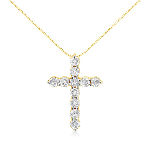 10K Yellow Gold 1.0 Cttw Round Brilliant Cut Diamond Cross Pendant Necklace with Box Chain (J-K Color, I1-I2 Clarity) - 18