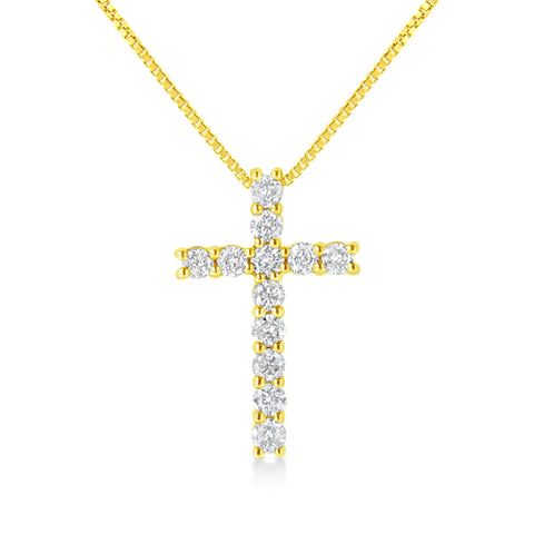 10K Yellow Gold 1/2 Cttw Round Brilliant Cut Diamond Cross 18