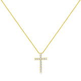 10K Yellow Gold 1/2 Cttw Round Brilliant Cut Diamond Cross 18" Pendant Necklace (J-K Color, I2-I3 Clarity)