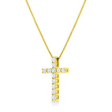 10K Yellow Gold 1/2 Cttw Round Brilliant Cut Diamond Cross 18" Pendant Necklace (J-K Color, I2-I3 Clarity)