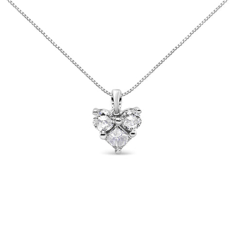 10K White Gold 1/4 Cttw Diamond 3 Stone Heart Shaped Pendant 18