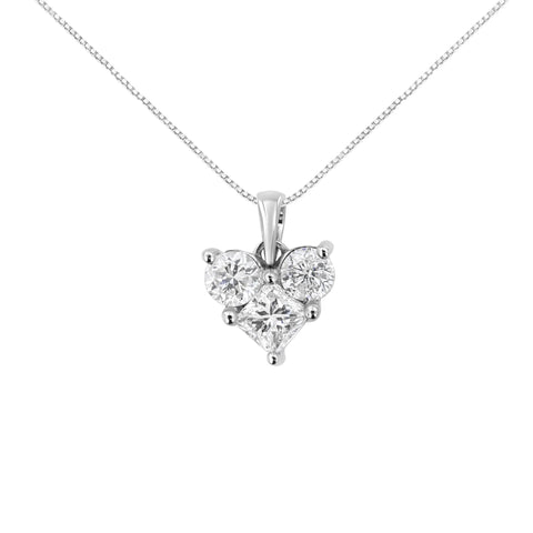 10K White Gold 1.0 Cttw Round-Cut and Princess-Cut Diamond Heart Shaped 18