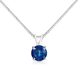 10K White Gold Round Brilliant Cut Lab Grown Blue Diamond 4-Prong Solitaire Pendant Necklace (Blue Color, VS2-SI1 Clarity) - 18" - Pack Of: 1