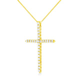 10K Yellow Gold 3.00 cttw Round-Cut Diamond Cross 18" Pendant Necklace (J-K Color, I1-I2 Clarity)