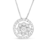 10K White Gold 1/2 Cttw Miracle Set Diamond Cluster Flower Halo 18" Pendant Necklace (I-J Color, I1-I2 Clarity)