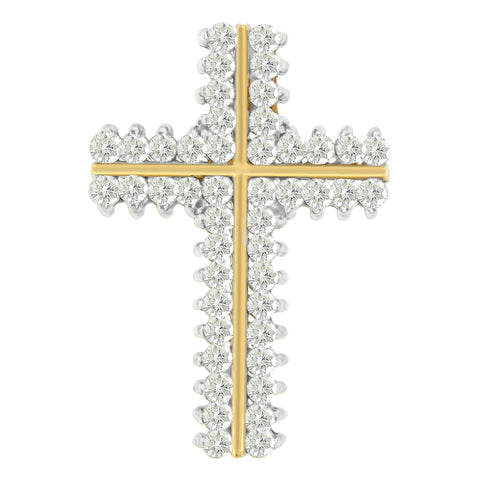 10 Karat Yellow Gold 2 CTTW Round Cut Diamond Cross Pendant Necklace