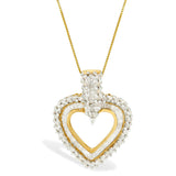 10 Karat Yellow Gold 1 CTTW Round and Baguette Cut Diamond Heart Shaped Pendant Necklace