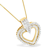 10 Karat Yellow Gold 1 CTTW Round and Baguette Cut Diamond Heart Shaped Pendant Necklace