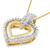 10 Karat Yellow Gold 1 CTTW Round and Baguette Cut Diamond Heart Shaped Pendant Necklace