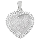 10 Karat White Gold 1 CTTW Princess and Baguette Cut Diamond Heart Pendant Necklace