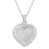 10 Karat White Gold 1 CTTW Princess and Baguette Cut Diamond Heart Pendant Necklace