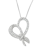 10 Karat White Gold 1 CTTW Round Cut Diamond Heart and Bow Pendant Necklace