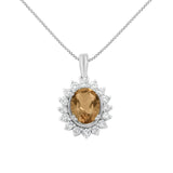 10 Karat White Gold Diamond and 9MM Gemstone Pendant Necklace  - Pack Of: 1 | Design: White gold (h-i,i1-i2)