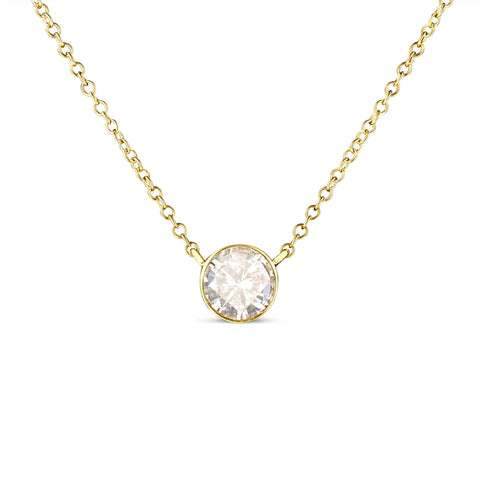 10 Karat Yellow Gold 1.0 Carat Total Weight Round Brilliant-Cut Diamond Modern Bezel-Set Solitaire Adjustable 16