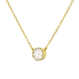 10 Karat Yellow Gold 1.0 Carat Total Weight Round Brilliant-Cut Diamond Modern Bezel-Set Solitaire Adjustable 16"-18" Pendant Necklace