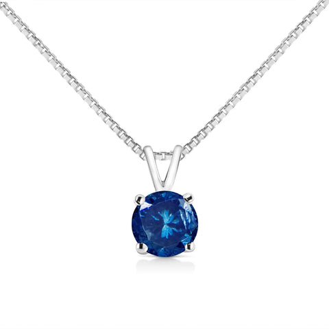 10 Karat White Gold 1/2 Carat Total Weight Lab Grown Blue Diamond 4-Prong Solitaire Pendant