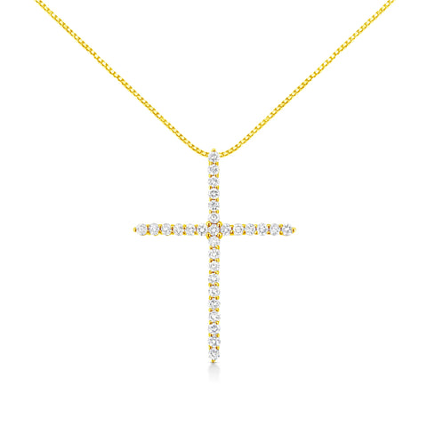 10 Karat Yellow Gold 3.00 Carat Total Weight Round-Cut Diamond Cross 18