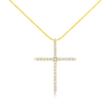 10 Karat Yellow Gold 3.00 Carat Total Weight Round-Cut Diamond Cross 18" Pendant Necklace