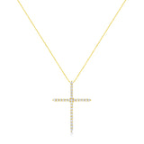 10 Karat Yellow Gold 3.00 Carat Total Weight Round-Cut Diamond Cross 18" Pendant Necklace