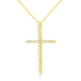 10 Karat Yellow Gold 3.00 Carat Total Weight Round-Cut Diamond Cross 18" Pendant Necklace