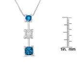 14K White Gold 7/8 cttw Treated Blue and White Princess Cut Diamond Pendant Necklace (H-I, SI2-I1)