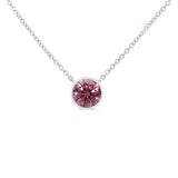 14K White Gold 1/3 Cttw Bezel Set Treated Pink Diamond Solitaire 18" Pendant Necklace (Pink Color, VS1-VS2 Clarity)