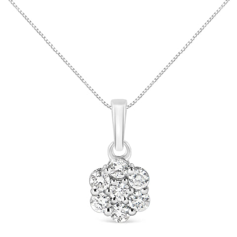 14KT White Gold 1/2 cttw Diamond Floral Cluster Pendant Necklace (HI, SI2-I1)