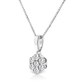 14KT White Gold 1/2 cttw Diamond Floral Cluster Pendant Necklace (HI, SI2-I1)