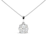 14k White 1.00 Cttw Lab Grown Diamond Cluster Pendant 18" Necklace (G-H Color, VS1-VS2 Clarity)