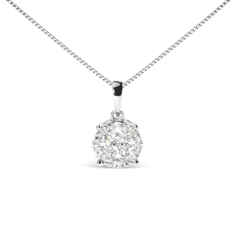 14k White 1.00 Cttw Lab Grown Diamond Cluster Pendant 18